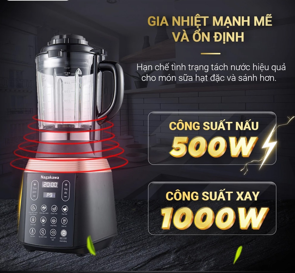 Máy làm sữa hạt đa năng nagakawa nag0815 11 Động cơ mạnh mẽ, tốc độ vòng quay cao