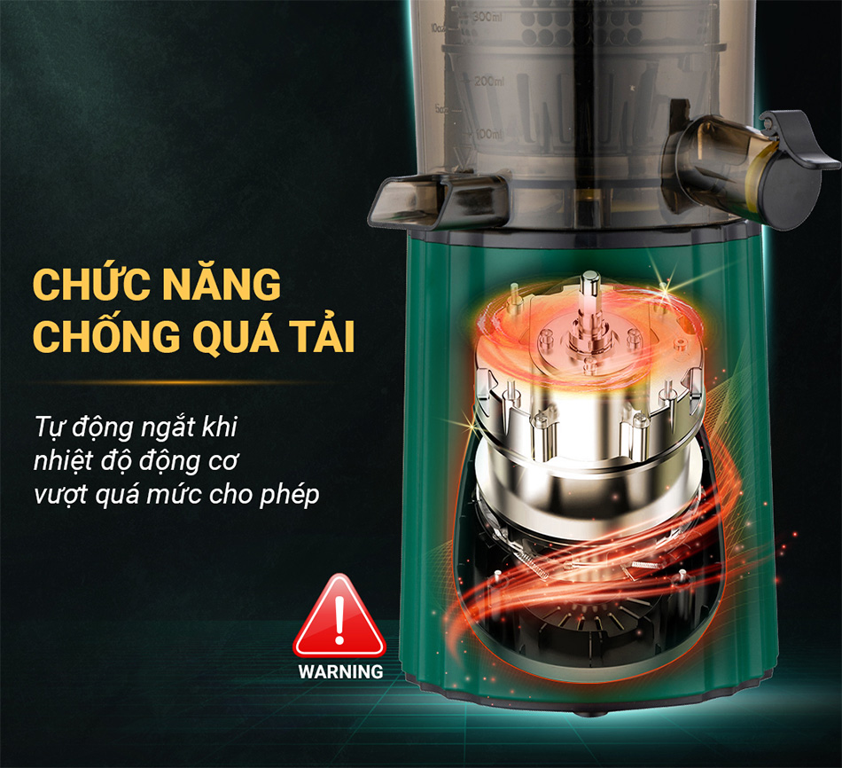Máy ép chậm nagakawa nag0817 150w 15 Hệ Thống An Toàn – Chống Quá Nhiệt, Tự Ngắt Thông Minh
