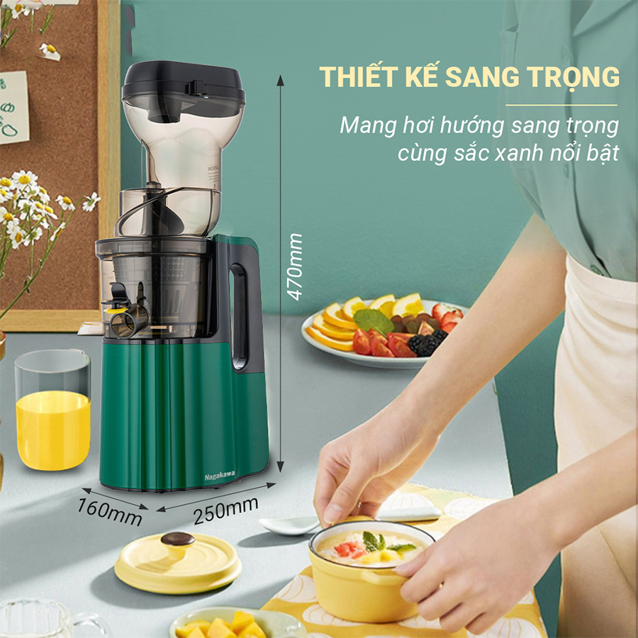 Máy ép chậm nagakawa nag0817 150w 8 Kích thước máy ép hoa quả chậ