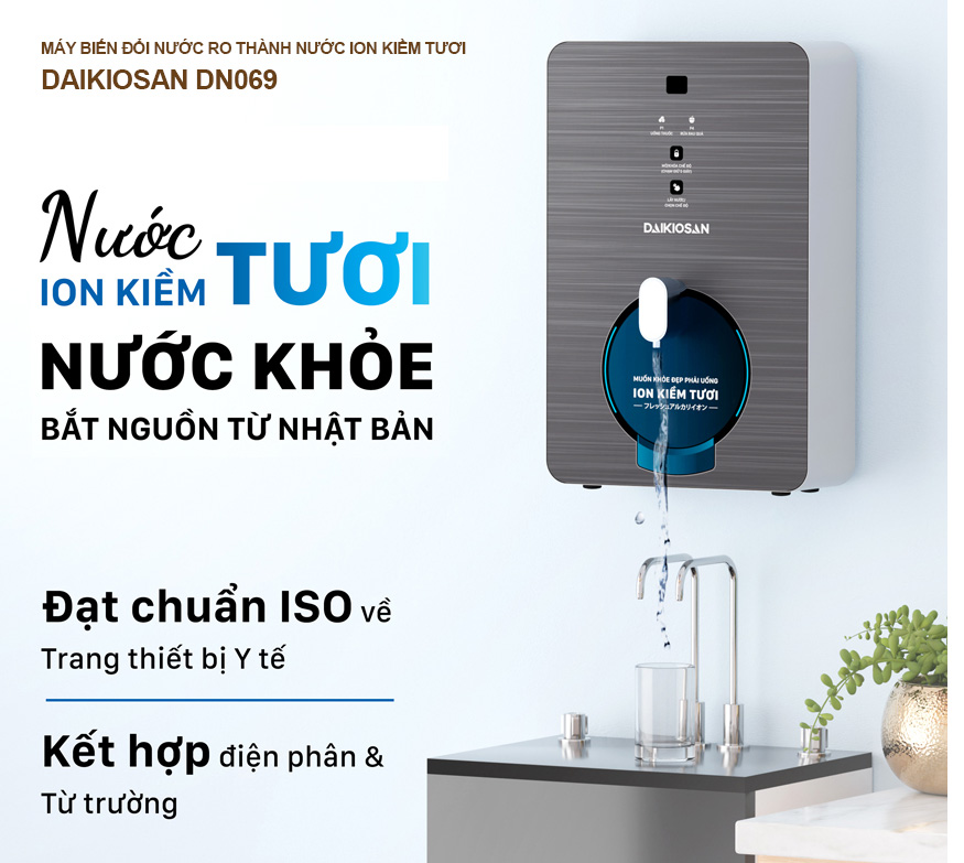 Máy biến đổi nước RO thành nước Ion kiềm tươi - từ trường Daikiosan DN069