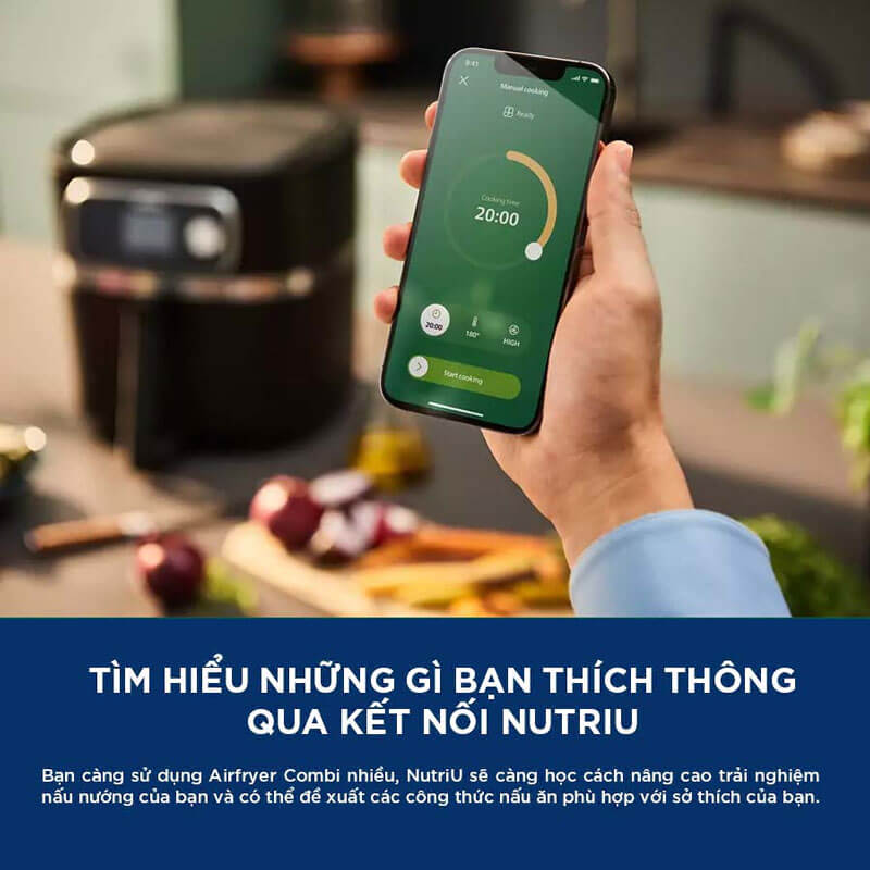 Nồi chiên không dầu philips hd9880/90 8. 3 lít 8 Điều khiển qua ứng dụng NutriU tiện ích