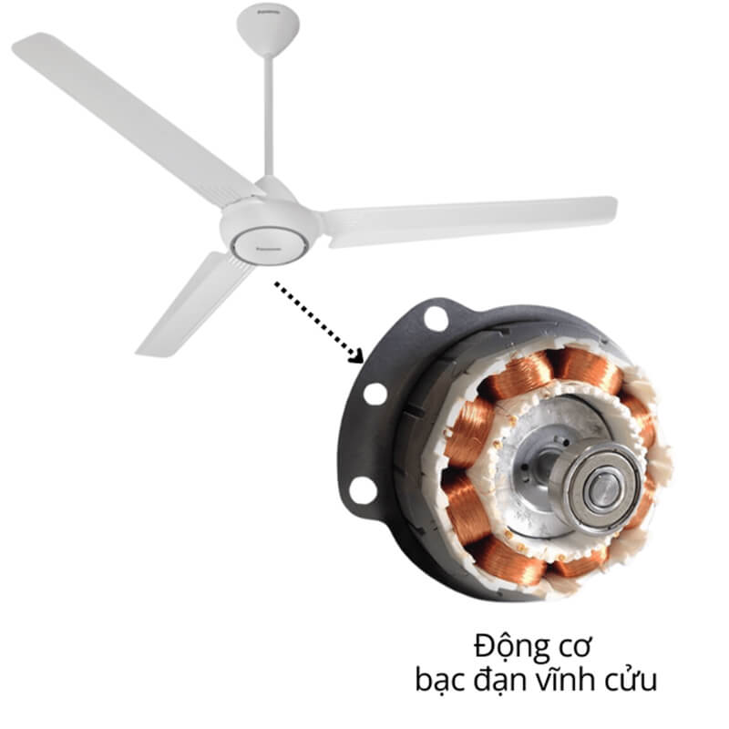 Quạt trần panasonic f-60fv2 nhật bản 3 cánh 74w 8 Động cơ AC vận hành bền bỉ và tiết kiệm điện