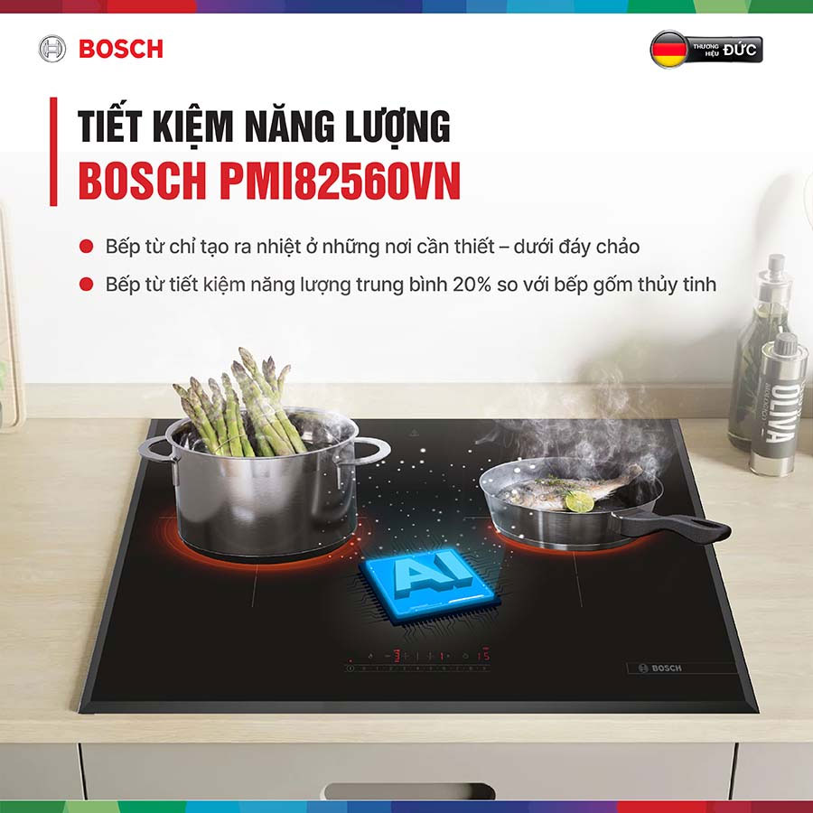 Bếp từ đôi bosch pmi82560vn 16 Tiết kiệm điện năng tối ưu