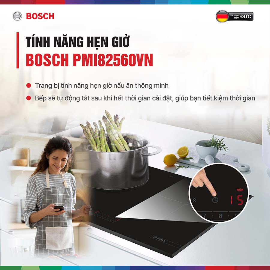 Bếp từ đôi bosch pmi82560vn 17 Tính năng hẹn giờ tiện lợi