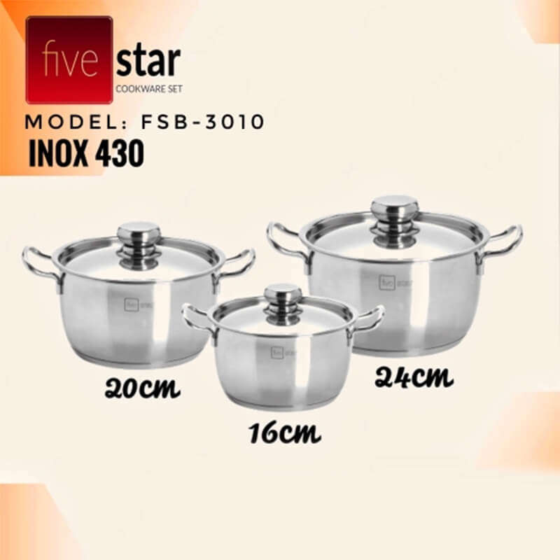 Bộ 3 nồi inox 430 Fivestar FSB3010 nắp inox 3 đáy
