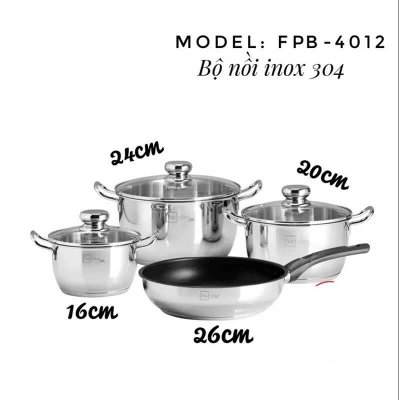 Bộ nồi inox 304 fivestar fpb4012 3 chiếc vung kính 3 đáy 8 Đáp ứng mọi nhu cầu nấu ăn