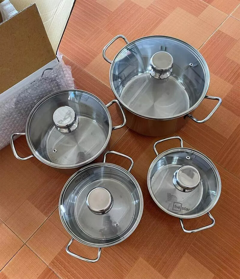 Bộ nồi inox 430 fivestar fsb4001 4 chiếc vung kính 7 Nắp kính cường lực trong suốt