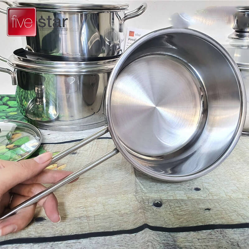 Bộ nồi inox 430 fivestar fsb55d001 5 món 5 lớp đáy 5 Quánh (16cm ) sử dụng tiện lợi