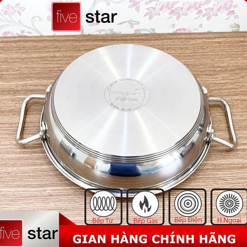 Bộ nồi inox 430 fivestar fsb55d001 5 món 5 lớp đáy 4 Cấu tạo đáy 5 lớp – Truyền nhiệt vượt trội, nấu ăn nhanh chóng