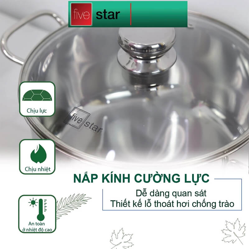 Bộ nồi inox 430 fivestar fsb55d001 5 món 5 lớp đáy 10 Vung kính cường lực trong suốt