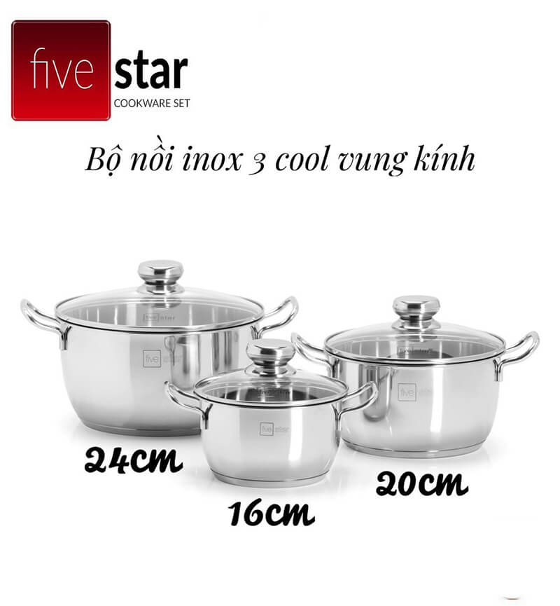 Bộ nồi inox fivestar fsb3004 3 chiếc nắp kính 9 Khả năng tương thích cao tối ưu cho bếp từ