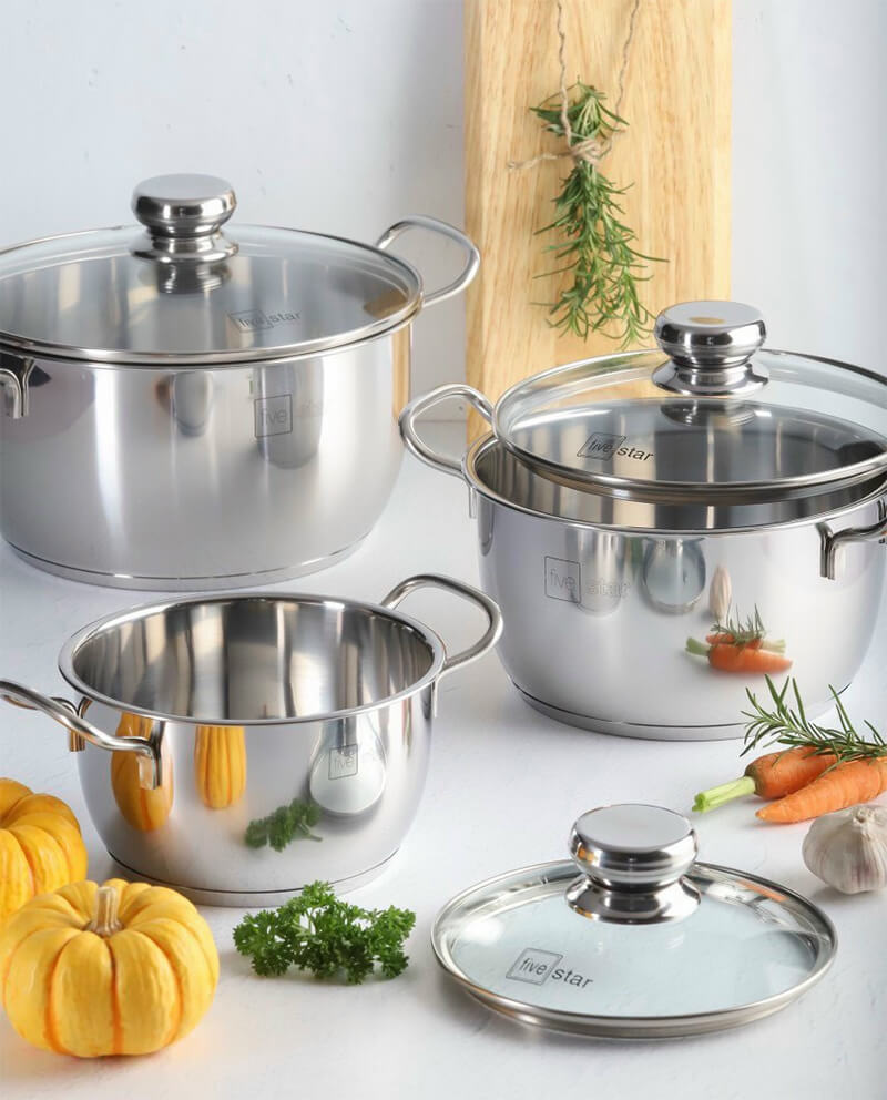 Bộ nồi inox fivestar fsb3004 3 chiếc nắp kính 7 Bộ nồi inox Fivestar phù hợp mọi nhu cầu nấu nướng