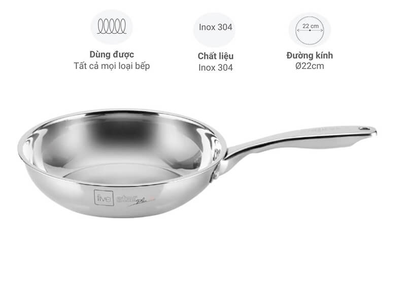 Chảo inox 304 fivestar plus size 22cm 3 lớp liền khối 2 Chảo inox 304 Fivestar Plus size 22cm 3 lớp liền khối