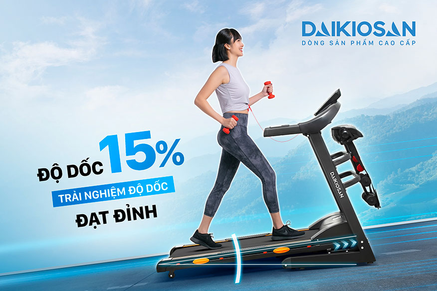 Tự động nâng dốc 15% – Mô phỏng địa hình thực, tăng hiệu quả đốt mỡ