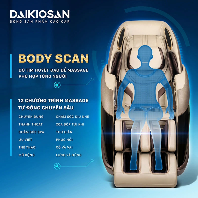 Ghế massage daikiosan dvgm-30003 12 Ray SL ôm sát cơ thể – body scan chính xác từng huyệt đạo