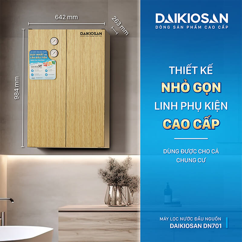 Máy lọc nước daikiosan dn701 tổng đầu nguồn 3 Vật liệu cao cấp, kính cường lực sang trọng