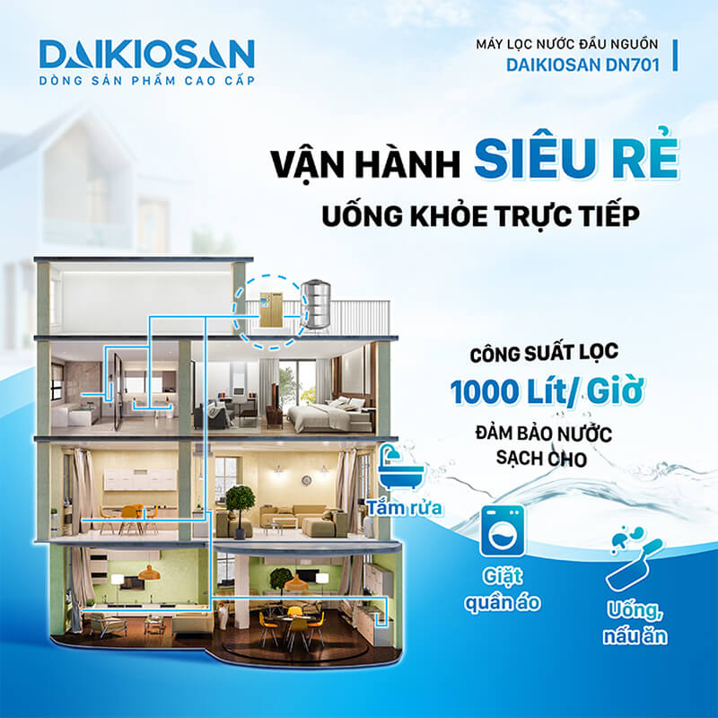 Máy lọc nước daikiosan dn701 tổng đầu nguồn 4 Vận hành siêu rẻ