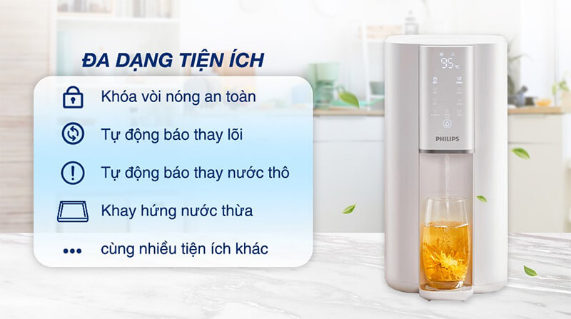 Máy lọc nước ro philips add6901hwh01/74 nóng nguội 8 Tính năng an toàn vượt trội