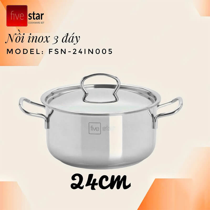 Nồi inox 430 Fivestar FSN-24IN005 24cm đáy sanndwich nắp inox