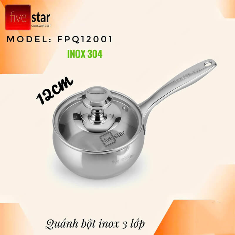 Quánh inox 304 Fivestar FPQ12001 12cm 3 lớp đáy vung kính
