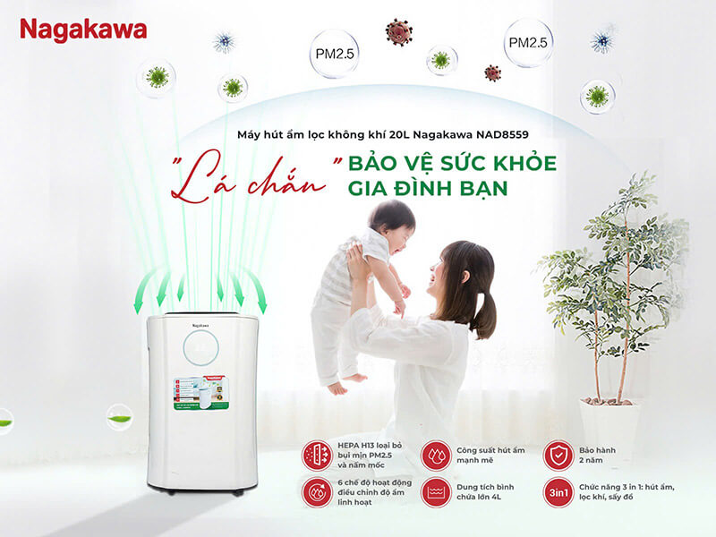 Máy hút ẩm lọc không khí nagakawa nad8559 20l 12 Máy hút ẩm lọc không khí Nagakawa NAD8559 20L