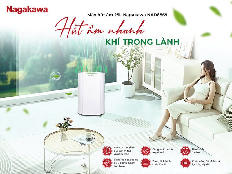 Máy hút ẩm lọc không khí 25l nagakawa nad8569 8 Máy hút ẩm lọc không khí 25L Nagakawa NAD8569
