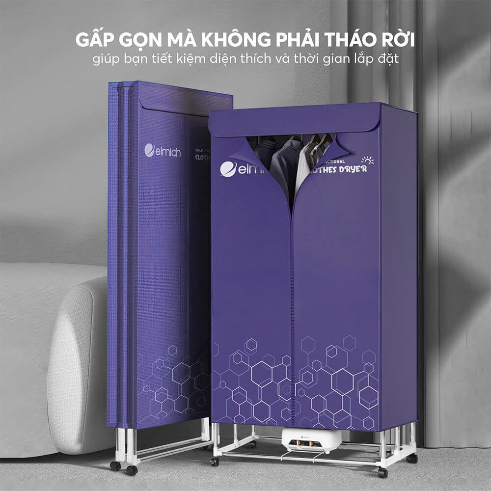 Tủ sấy quần áo gấp gọn elmich cde-8642 2000w 9 Gấp Gọn Tiện Lợi, Không Cần Tháo Rời