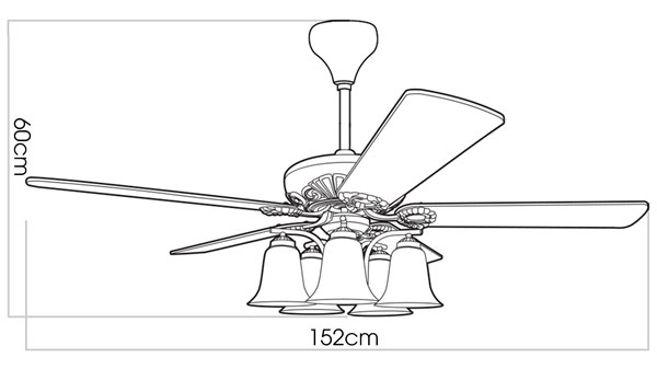 Thông số quạt trần đèn Kaiyokukan Nhật Bản AKI-522-G cánh 152cm