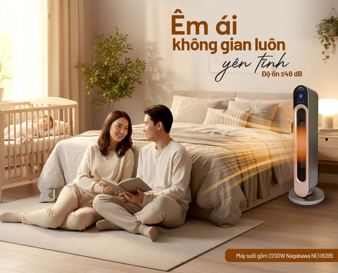 Máy sưởi gốm nagakawa neh8399 2200w có điều khiển 15 Máy sưởi gốm 2200W Nagakawa NEH8399 hoạt động êm ái