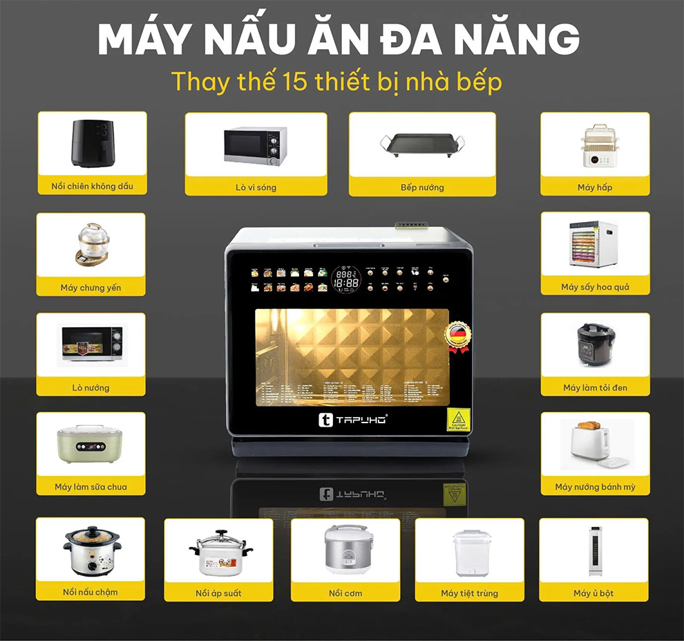 Máy nấu ăn đa năng tapuho tmc20 primeai 20 lít 11 Máy nấu ăn đa năng Tapuho TMC20 PrimeAI 20 lít Thiết kế sang trọng – Dung tích 20 lít tiện lợi có thể thay thế toàn bộ đồ dùng nhà bếp khác