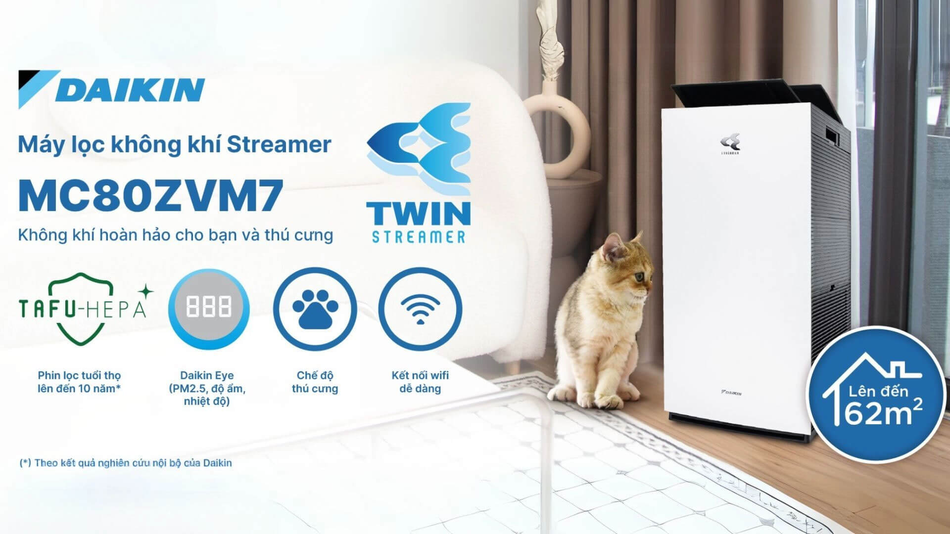 Diện tích phủ sóng rộng lớn lên đến 62m²
