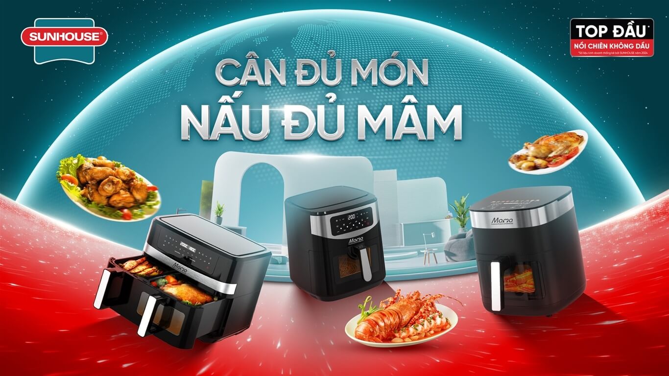 Nồi chiên không dầu 9l sunhouse shd4090 9 Nồi chiên không dầu Sunhouse - Cân đủ món, nấu đủ mâm