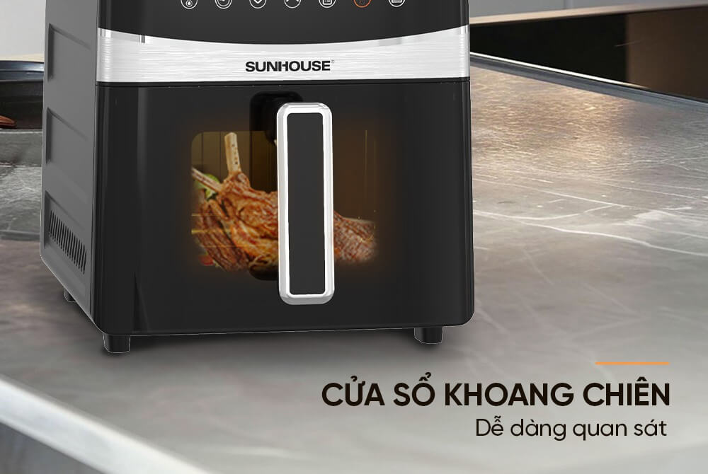 Nồi chiên không dầu 9l sunhouse shd4090 7 Nồi chiên không dầu Sunhouse SHD4090 có cửa sổ khoang trong suốt - dễ dàng quan sát