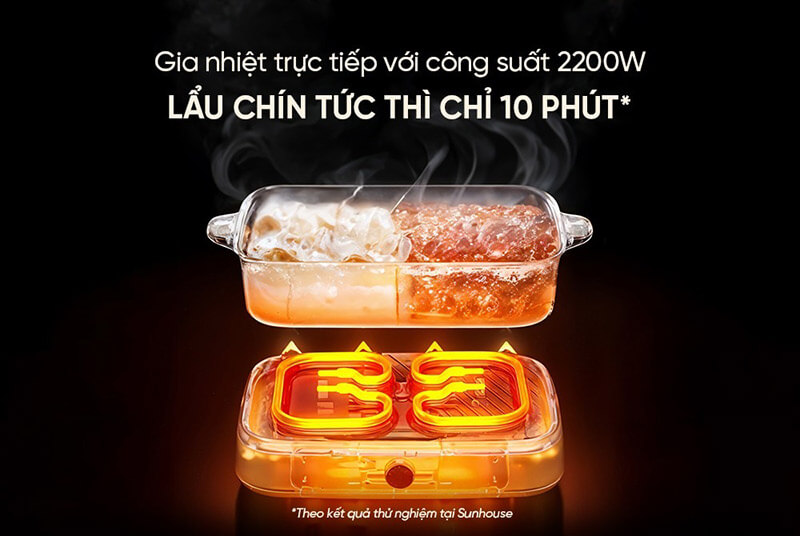 LẨU ĐIỆN 6L SUNHOUSE MAMA SHD4568 công suất 2200W, lẩu chín tức thì chỉ 10p