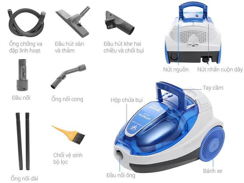 Máy hút bụi hitachi cv-sf18 1800w 6 Chi tiết máy hút bụi Hitachi CV-SF18