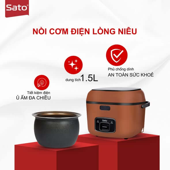 Nồi cơm điện lòng niêu sato 15q026. N 1. 5l 12 Nồi Cơm Điện Lòng Niêu Sato 15Q026.N 1.5L
