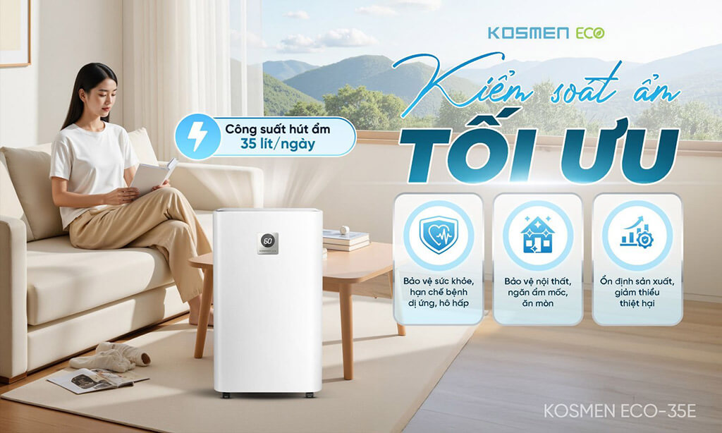 Máy lọc không khí và hút ẩm kosmen eco-35e ( 35l/24h ) 16 Máy lọc không khí và hút ẩm Kosmen ECO-35E kiểm soát tối ưu đa không gian