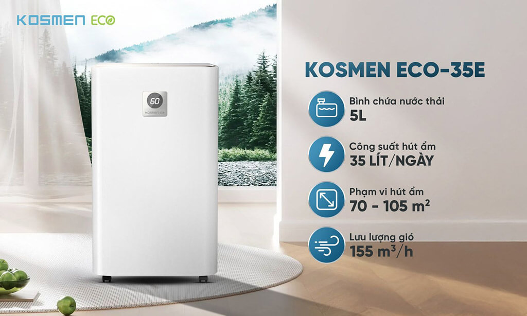 Máy lọc không khí và hút ẩm kosmen eco-35e ( 35l/24h ) 14 Máy lọc không khí và hút ẩm Kosmen ECO-35E với những thông số về tính năng ấn tượng
