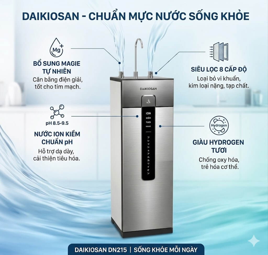 Máy lọc nước siêu lọc ion kiềm tươi magie daikiosan dn215 12 Tại sao nên mua máy lọc nước RO tại hệ thống phân phối chính hãng?