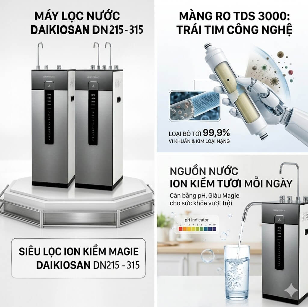 Máy lọc nước siêu lọc ion kiềm tươi magie daikiosan dn315 6 Máy lọc nước Ion Kiềm Daikiosan DN315