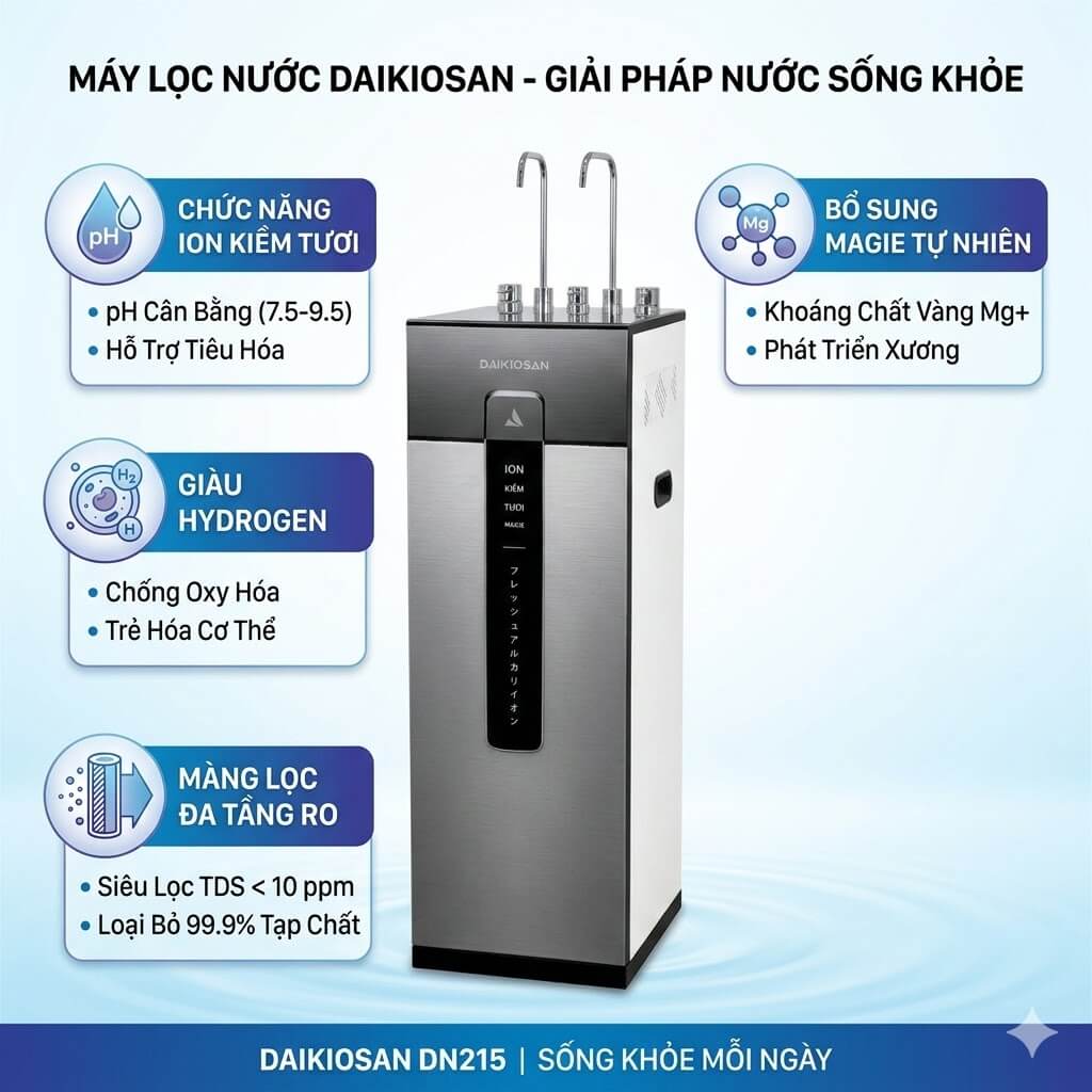 Máy lọc nước siêu lọc ion kiềm tươi magie daikiosan dn315 2 Máy Lọc Nước Siêu Lọc Ion Kiềm Tươi Magie Daikiosan DN315 - Đỉnh Cao Công Nghệ Lọc Nước Trị Liệu Tại Gia