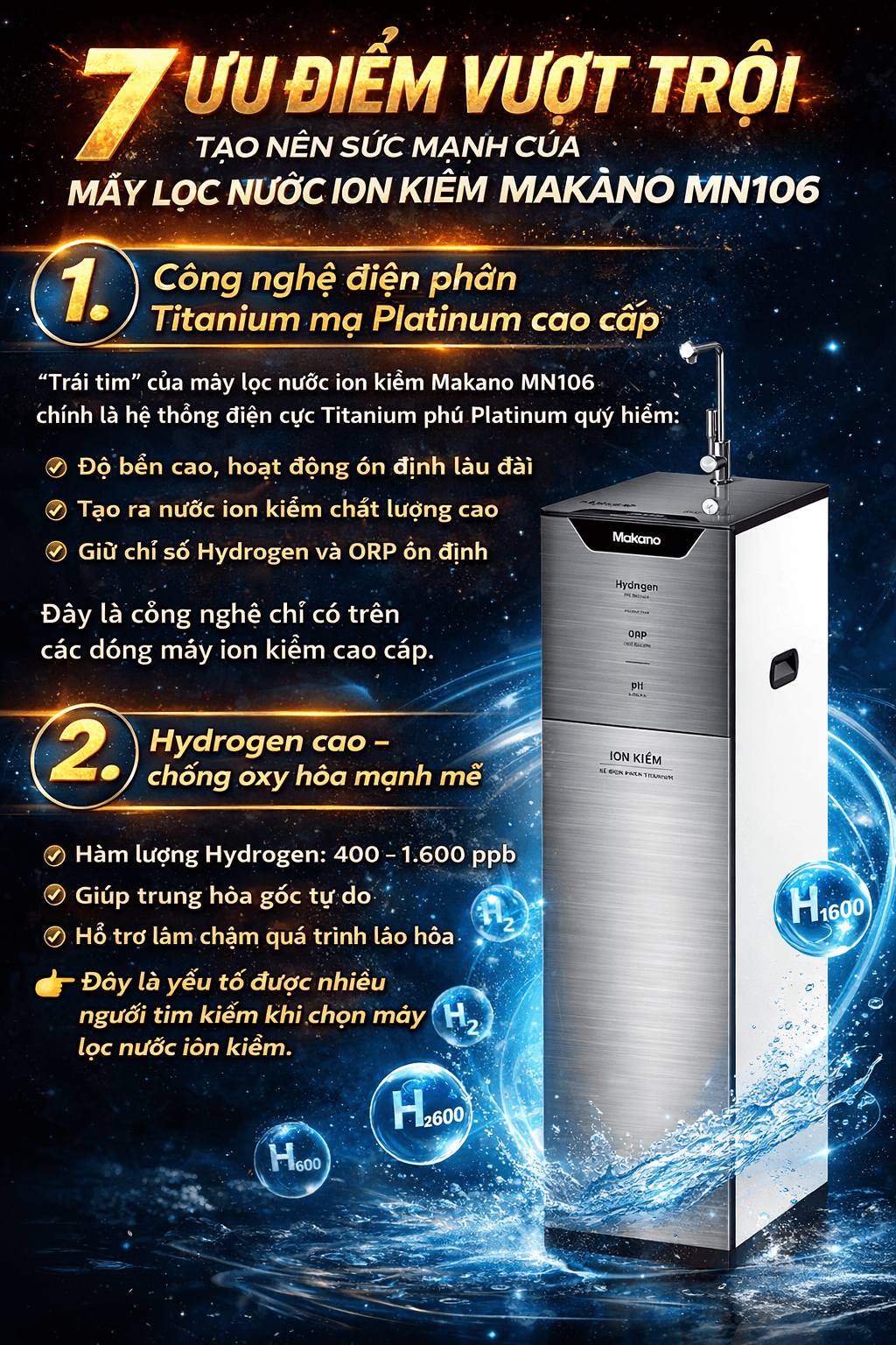 7 ưu điểm vượt trội tạo nên sức mạnh của máy lọc nước ion kiềm Makano MN106