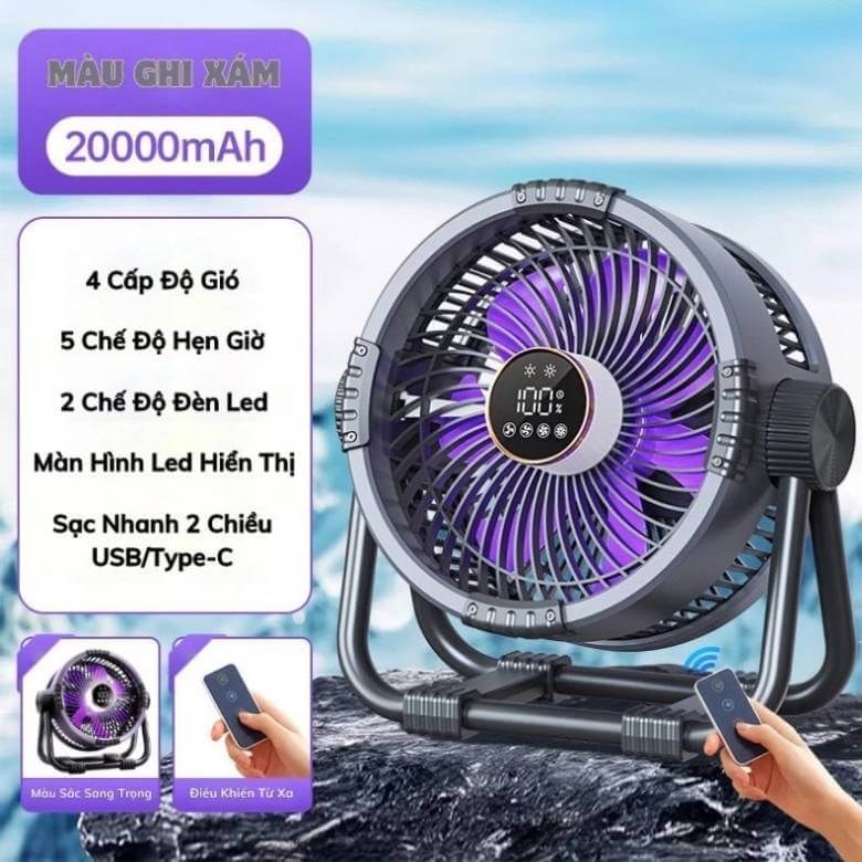 Quạt Tiross TS2285 pin 20000mAh, 2 chế độ gió tự nhiên và gió thường, giải pháp làm mát tiện lợi, an toàn cho gia đình