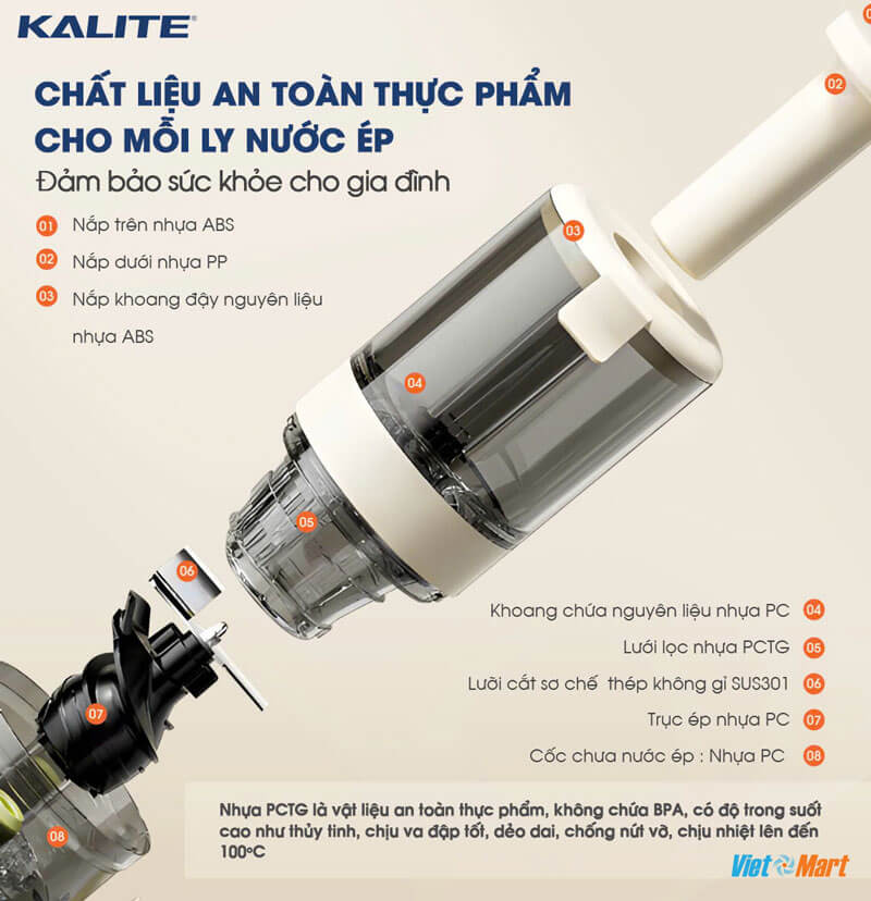 Máy ép chậm kalite ksj569 ép kiệt bã 99% không sinh nhiệt 12 Chất liệu an toàn thực phẩm