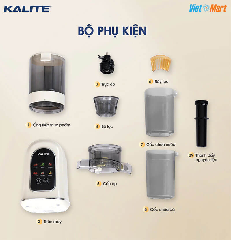 Máy ép chậm kalite ksj569 ép kiệt bã 99% không sinh nhiệt 11 Bộ phụ kiện đầy đủ