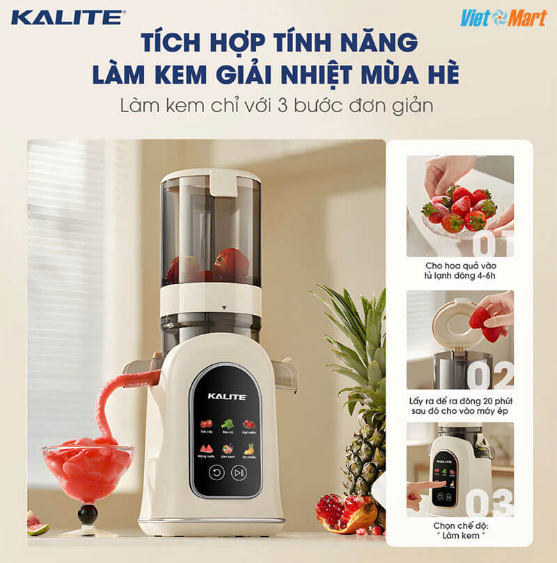 Máy ép chậm kalite ksj569 ép kiệt bã 99% không sinh nhiệt 8 Tích hợp chế độ làm kem giải nhiệt mùa hè chỉ với 3 bước đơn giản