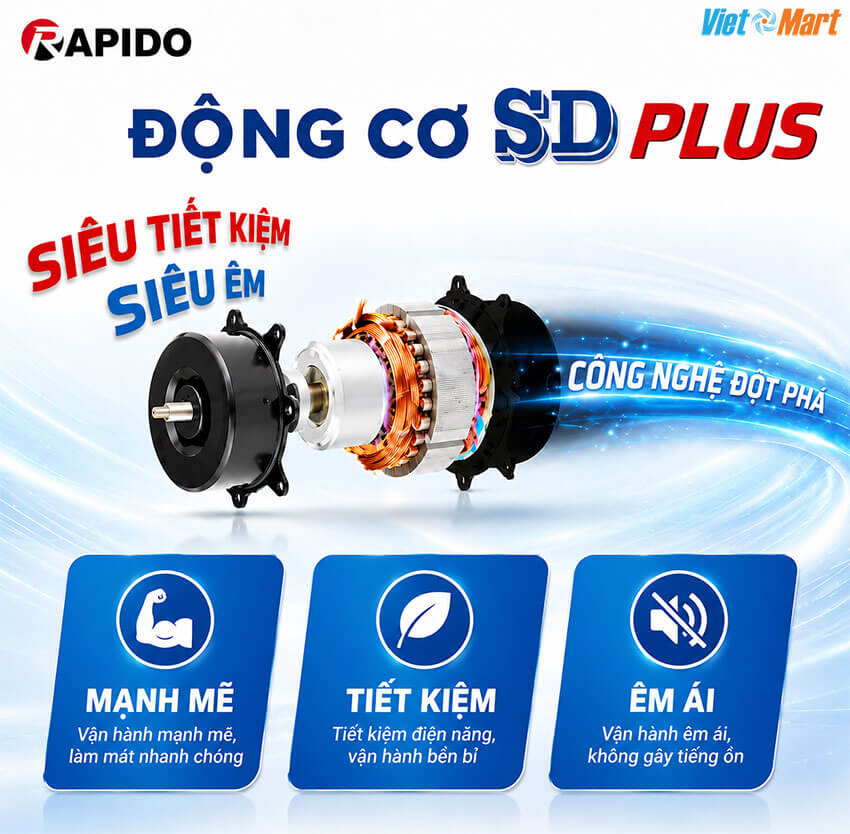 Quạt điều hòa không khí rapido 3000m - everest 9 Động cơ SD Plus siêu êm tiết kiệm điện và vận hành bền bỉ