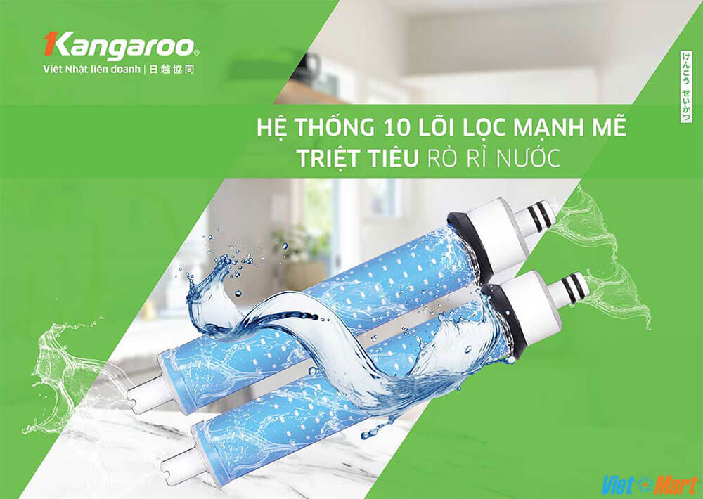 Máy lọc nước kangaroo hydrogen kg100hc2 5 Hệ Thống 10 Lõi Lọc Kangaroo Hydrogen Triệt Tiêu Rò Rỉ