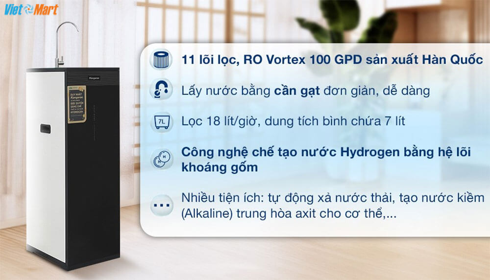 Máy lọc nước Kangaroo 11 lõi RO Vortex 100 GPD sản xuất Hàn Quốc