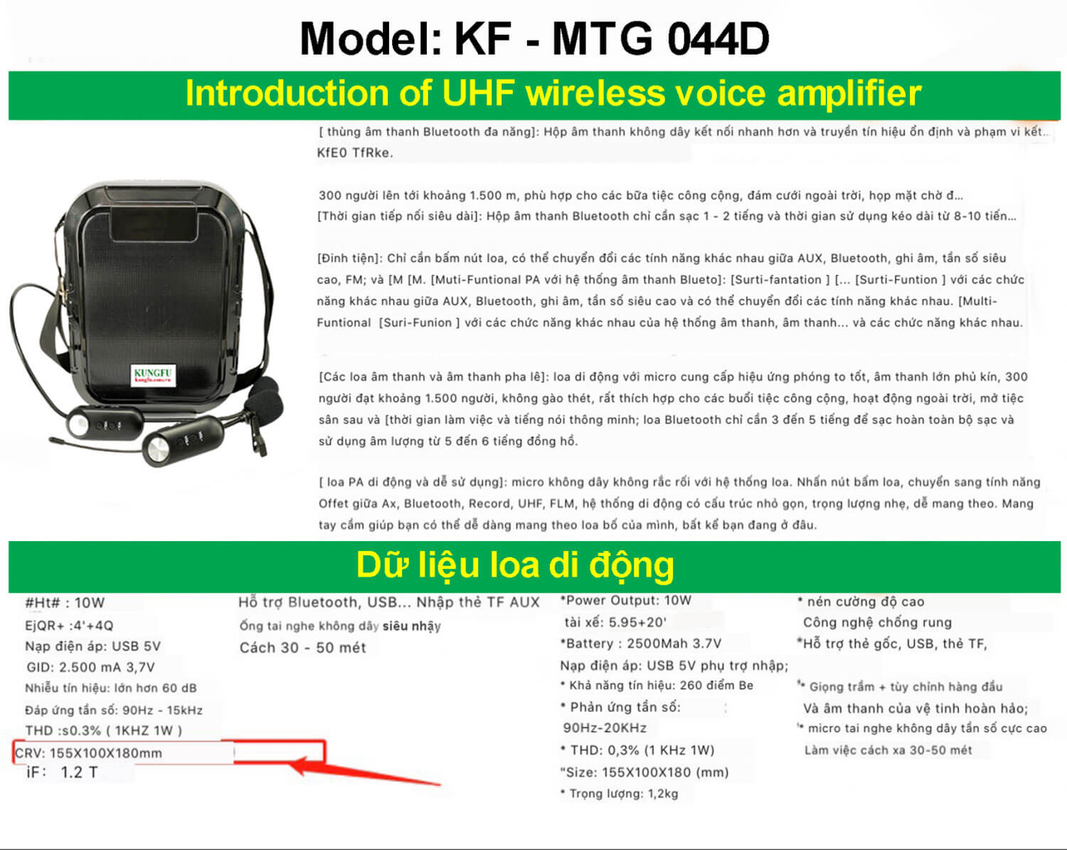 Máy trợ giảng kungfu kf-mtg044d công suất 10w 8 Loa trợ giảng KF-MTG044D hỗ trợ Bluetooth, USB và thẻ nhớ TF